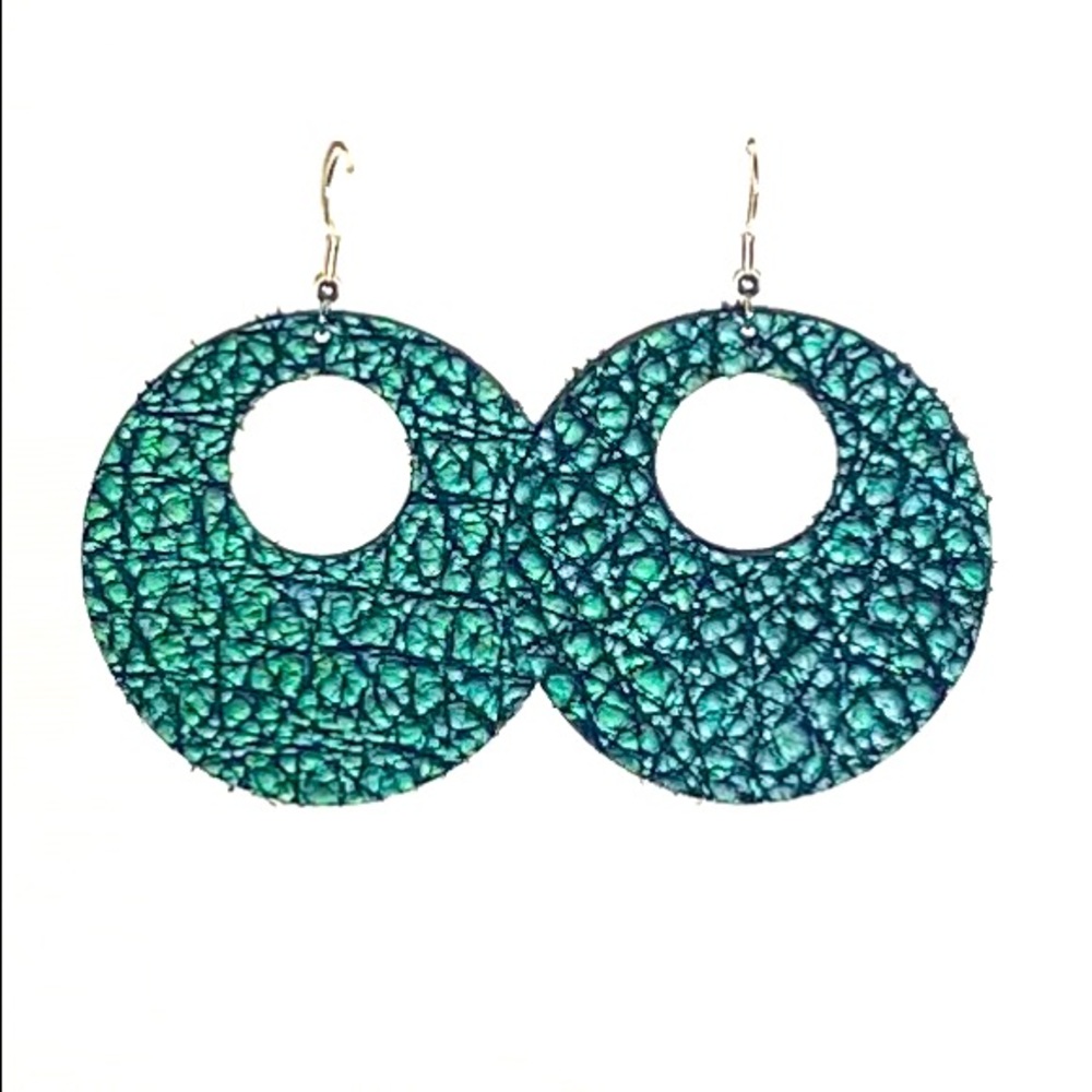 Real Genuine Leather Circle Earrings - Blue, Green
